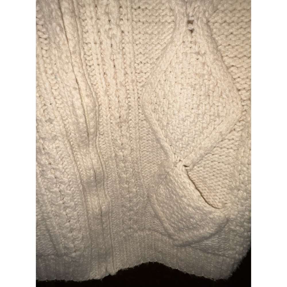 Hand Knit 100% Wool Fisherman's Sweater Sz M Cream Zip Made In Ecuador Sisandia - Picture 5 of 8